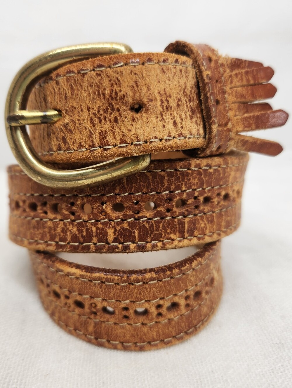 Vintage Charter Club Petites Womens Small Tan Distressed Leather Western Belt